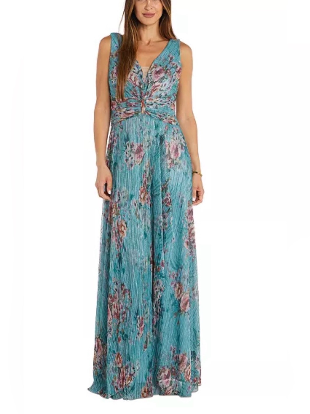 R & M Richards Floral Twist-Front Maxi Gown Sz 6